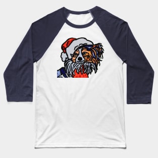 Papillon Dog Santa over Color Baseball T-Shirt